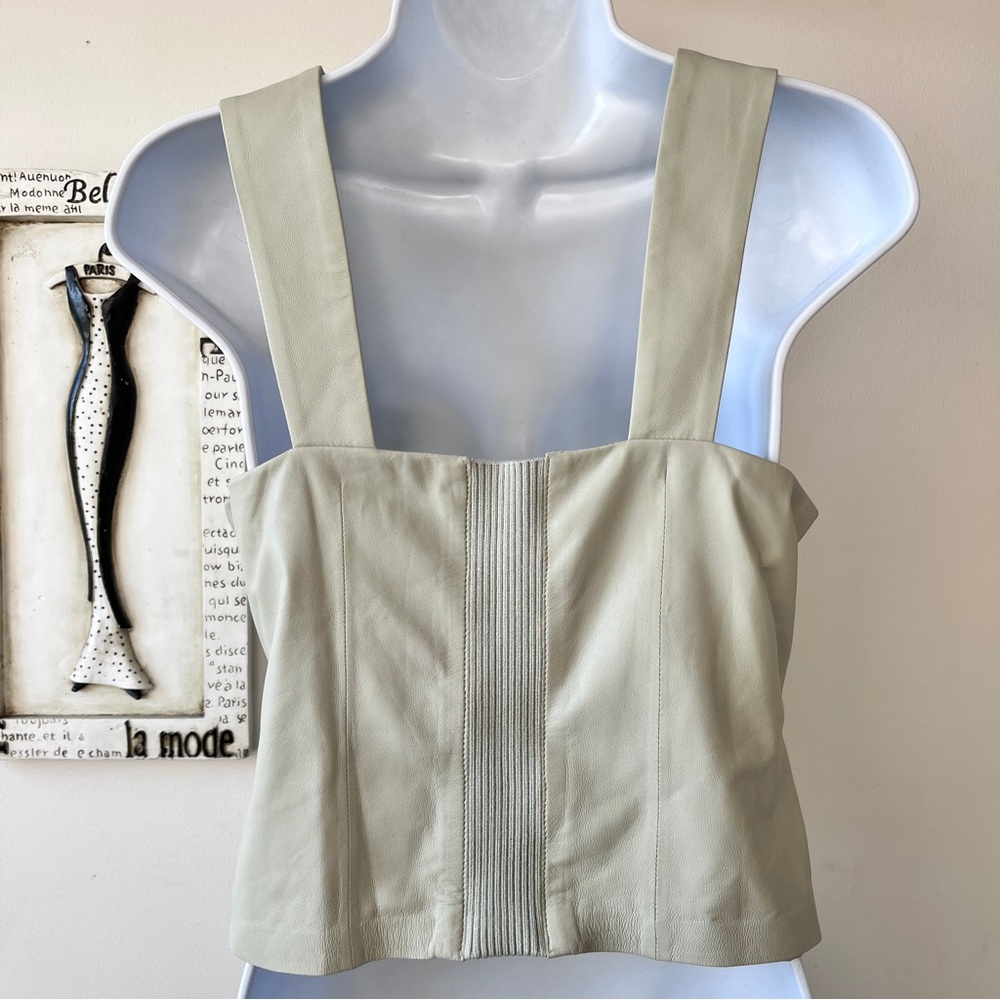 NEW VINCE Genuine Leather Minimalist Corset Green Cami Top Size 6 - Picture 3 of 6